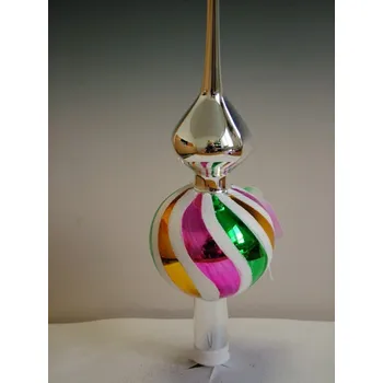 Vánoce Vánoční skleněná špice, 1-kulová, vícebarevná RETRO, lesk, bílý dekor