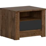 Moderní noční stolek se zásuvkou do ložnice Ruso - Black Red White - BRW Dub April / Černý Mat 54.5x45.5 cm