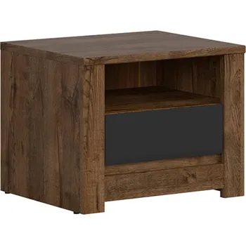 Noční stolek Moderní noční stolek se zásuvkou do ložnice Ruso - Black Red White - BRW Dub April / Černý Mat 54.5x45.5 cm