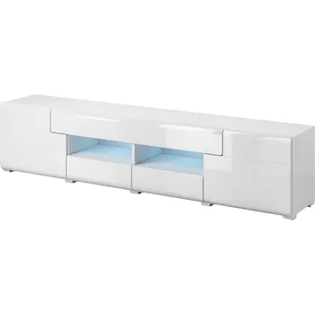 Televizní stolek TV stolek Toledo - Helvetia Bílá / Bílý Lesk 208x47 cm
