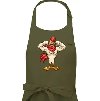 Kuchyňská zástěra Svalnatý kohout - Pánská zástěra na vaření - Univerzální velikost ( Khaki )