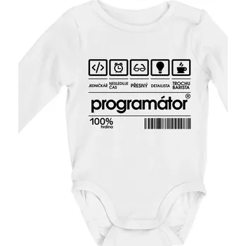 Čárový kód - programátor - Body kojenecké s dlouhým rukávem - Dlouhý r. 3-6 měs ( Bílá )