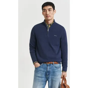 Pánský svetr SVETR GANT COTTON PIQUE HALF ZIP MARINE MELANGE