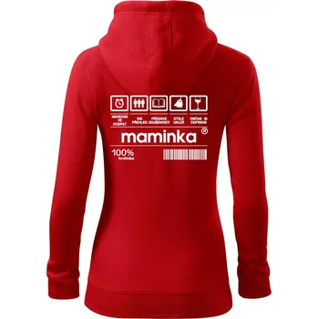 Dámská mikina Čárový kód Maminka - Dámská mikina trendy zipper s kapucí - M ( Červená )