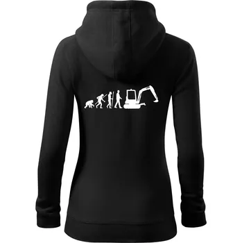 Dámská mikina Evoluce bagr malý - Dámská mikina trendy zipper s kapucí - S ( Černá )