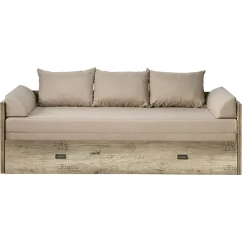 Postel Postel Malcolm v sadě s matrací na dřevěném rámu, polštáři a područkami - Black Red White - BRW Dub canyon monument potisk/sawana 17 79x65.2 cm