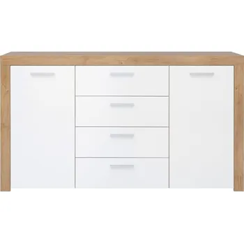 Komoda Komoda Balder - Black Red White - BRW Dub Riviera / Bílý Lesk 155x88 cm