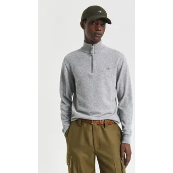 Pánský svetr SVETR GANT SUPERFINE LAMBSWOOL HALF ZIP GREY MELANGE