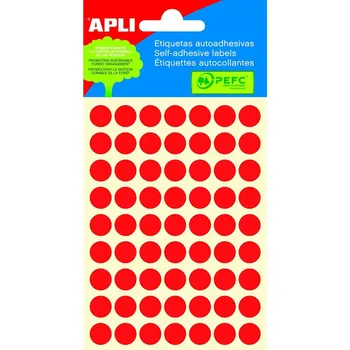 Samolepící etiketa APLI - samolepící etikety, červené, kulaté, průměr 10 mm - 315 ks
