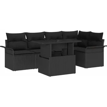 Zahradní sestava Sada zahradních pohovek s polštářem 6 pcs Černá Poly Ratan