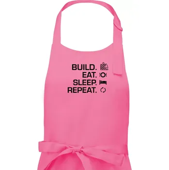 Kuchyňská zástěra Build eat sleep repeat - cihly - Pánská zástěra na vaření - Univerzální velikost ( Růžová )
