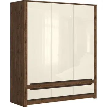 Šatní skříň Prostorná šatní skříň s dvířky a zásuvkami do ložnice Ruso - Black Red White - BRW Dub April / Perlový Lesk 178.5x204.5 cm