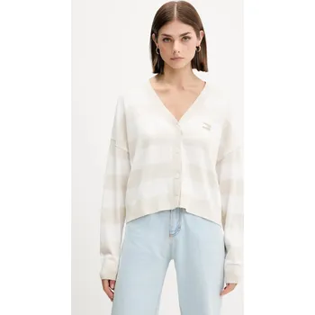 Dámský svetr Bavlněný kardigan Tommy Jeans dámský, béžová barva, DW0DW20968 12X, vel. XL