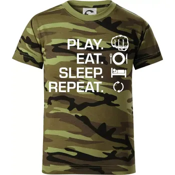 MMA eat sleep repeat - Dětské maskáčové triko - 134 cm/8 let ( Zelený maskáč )