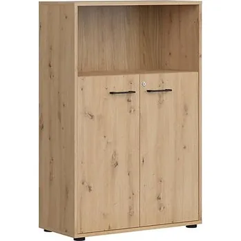 regál Nízký regál se zámkem do kanceláře nebo pracovny Space Office - Black Red White - BRW Dub Artisan 80x122 cm