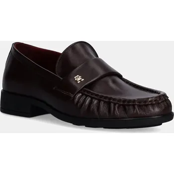 Dámské mokasíny Kožené mokasíny Tommy Hilfiger LOAFER SOFT NAPPA PLEATED TOE dámské, vínová barva, na plochém podpatku, FW0FW08362 83X, EUR 36
