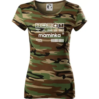 Dámské tričko Čárový kód Maminka - Dámské maskáčové triko - M ( Hnědý maskáč )
