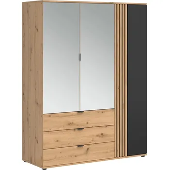 Šatní skříň Skříň 150 Vabres - Black Red White - BRW Dub Artisan / Dub Černý 150.5x195.5 cm