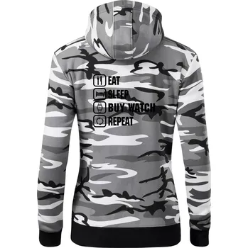 Dámská mikina Eat sleep buy watch reapeat - Dámská mikina trendy zipper s kapucí - S ( Šedý maskáč )