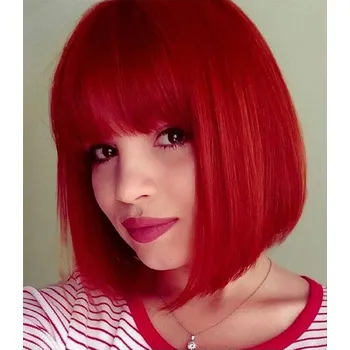 Paruka Mildiso Červená Krátká Bob Dámské Vlasy Paruky rovné s plochou ofinou Syntetické Barevné