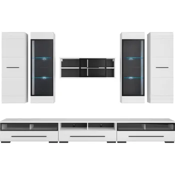 Obývací stěna Obývací stěna Fever 1 - Black Red White - BRW Bílá / Bílá s Vysokým Leskem / Černá 300x cm