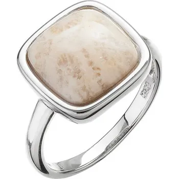 Prsten Stříbrný prsten čtverec s fosilním korálem 15029.3 56
