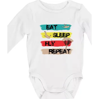 Eat Sleep Fly Repeat Paragliding - Body kojenecké s dlouhým rukávem - Dlouhý r. do 3 měs ( Bílá )