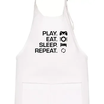 Kuchyňská zástěra Play Eat Sleep Repeat game - Dětská zástěra na vaření - Univerzální velikost ( Bílá )