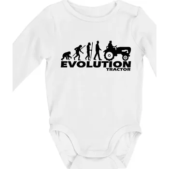 Evoluce traktor - Body kojenecké s dlouhým rukávem - Dlouhý r. do 3 měs ( Bílá )