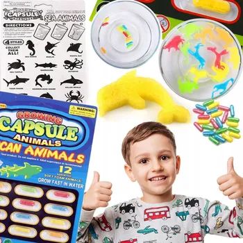 Hračka pro nejmenší 12x MAGICKÉ ROSTOUCÍ KAPSLE S VODNÍMI ZVÍŘÁTKY DO VODY DO KOUPELE HRY ZÁBAVA
