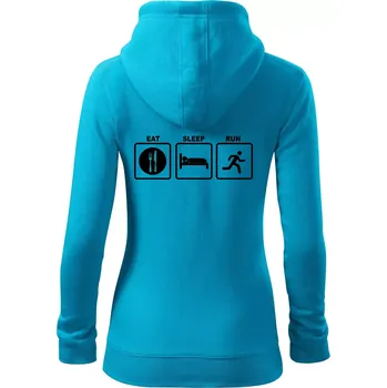Dámská mikina Eat sleep run čtverce - Dámská mikina trendy zipper s kapucí - 2XL ( Světlý tyrkys )