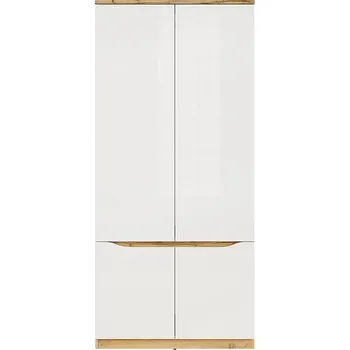 Šatní skříň Skříň Nuis - Black Red White - BRW Dub Wotan / Bílý Lesk 90x197.5 cm