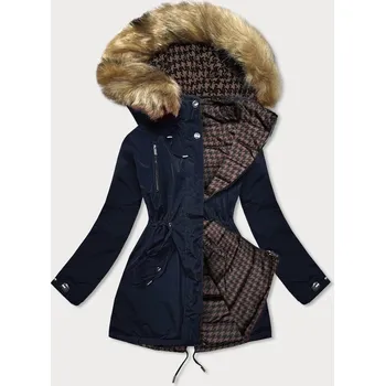 Tmavě modro-hnědá oboustranná dámská zimní bunda (w557) odstíny hnědé XL (42)