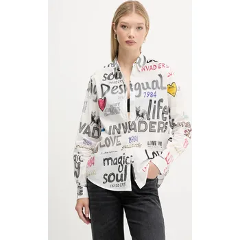 Dámská košile Bavlněná košile Desigual SOUL dámská, šedá barva, relaxed, s klasickým límcem, 25WWCW10 90X, vel. S