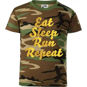 Eat sleep run zlatá - Dětské maskáčové triko - 134 cm/8 let ( Hnědý maskáč )