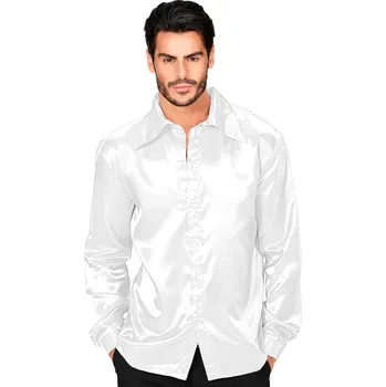 Karnevalový kostým Pánská saténová disco košile 70. léta, bílá - XL