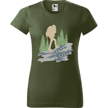 Dámské tričko DOBRÝ TRIKO Dámské tričko s potiskem I cesta je cíl Barva: Khaki, Velikost: 2XL