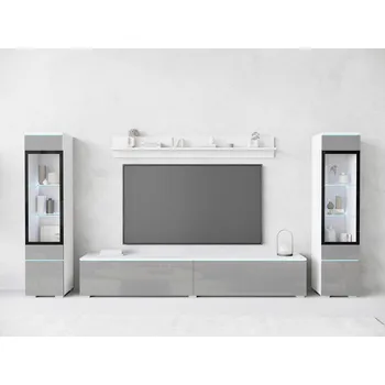 Obývací stěna XXXLutz OBÝVACÍ STĚNA, bílá, vysoce lesklá šedá - 002778000316