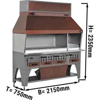 Kuchyňský gril G.Gastro Přístěnný gril na dřevěné uhlí - 2,15 m