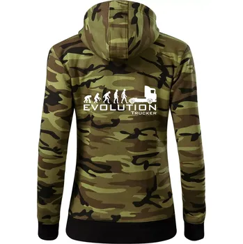Dámská mikina Evoluce trucker - Dámská mikina trendy zipper s kapucí - S ( Zelený maskáč )