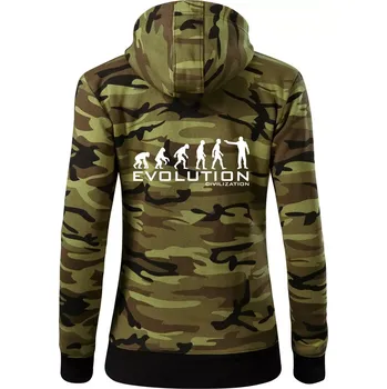 Dámská mikina Evoluce civilizace - Dámská mikina trendy zipper s kapucí - XS ( Zelený maskáč )