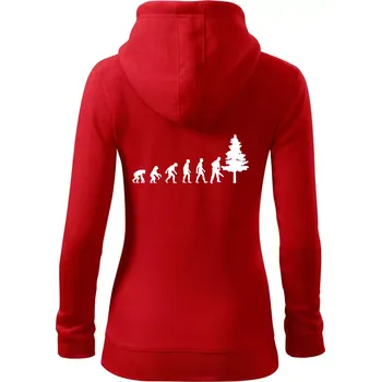 Dámská mikina Evoluce dřevorubec - pila a strom - Dámská mikina trendy zipper s kapucí - S ( Červená )