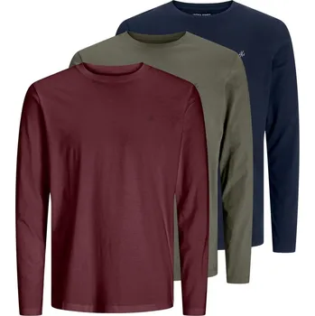 Jack and Jones Crew Neck Long-Sleeve T-Shirt Olive/Port/Navy M