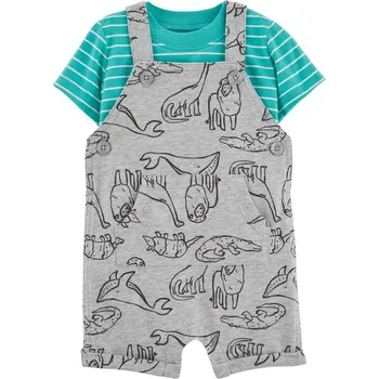 Kojenecká souprava CARTERS CARTER'S Set 2dílný triko kr. rukáv, kraťasy na kšandy Grey Dinos kluk 3m