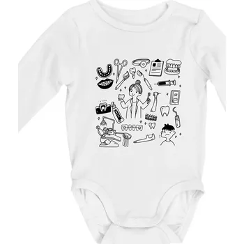 Veselá zubařka - Body kojenecké s dlouhým rukávem - Dlouhý r. do 3 měs ( Bílá )