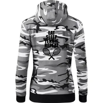 Dámská mikina Eat sleep tennis - Dámská mikina trendy zipper s kapucí - S ( Šedý maskáč )