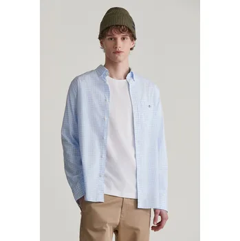 Pánské oblečení KOŠILE GANT REG CLASSIC POPLIN GINGHAM SHIRT LIGHT BLUE