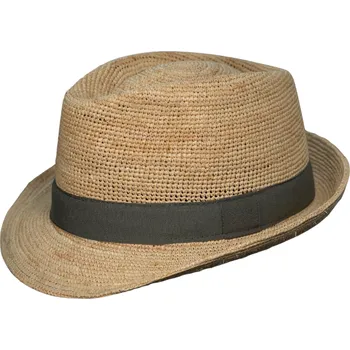 Klobouk Fiebig - Headwear since 1903 Trilby Raffia - slaměný klobouk crochet s zelenou stuhou Velikost: 55 cm (S)