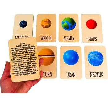 Dřevěná hračka Dřevěné karty s planetami, zajímavosti o planetách