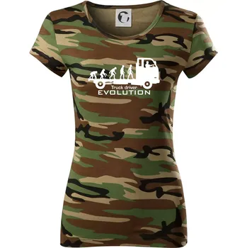 Dámské tričko Truck driver evolution - Dámské maskáčové triko - 2XL ( Hnědý maskáč )